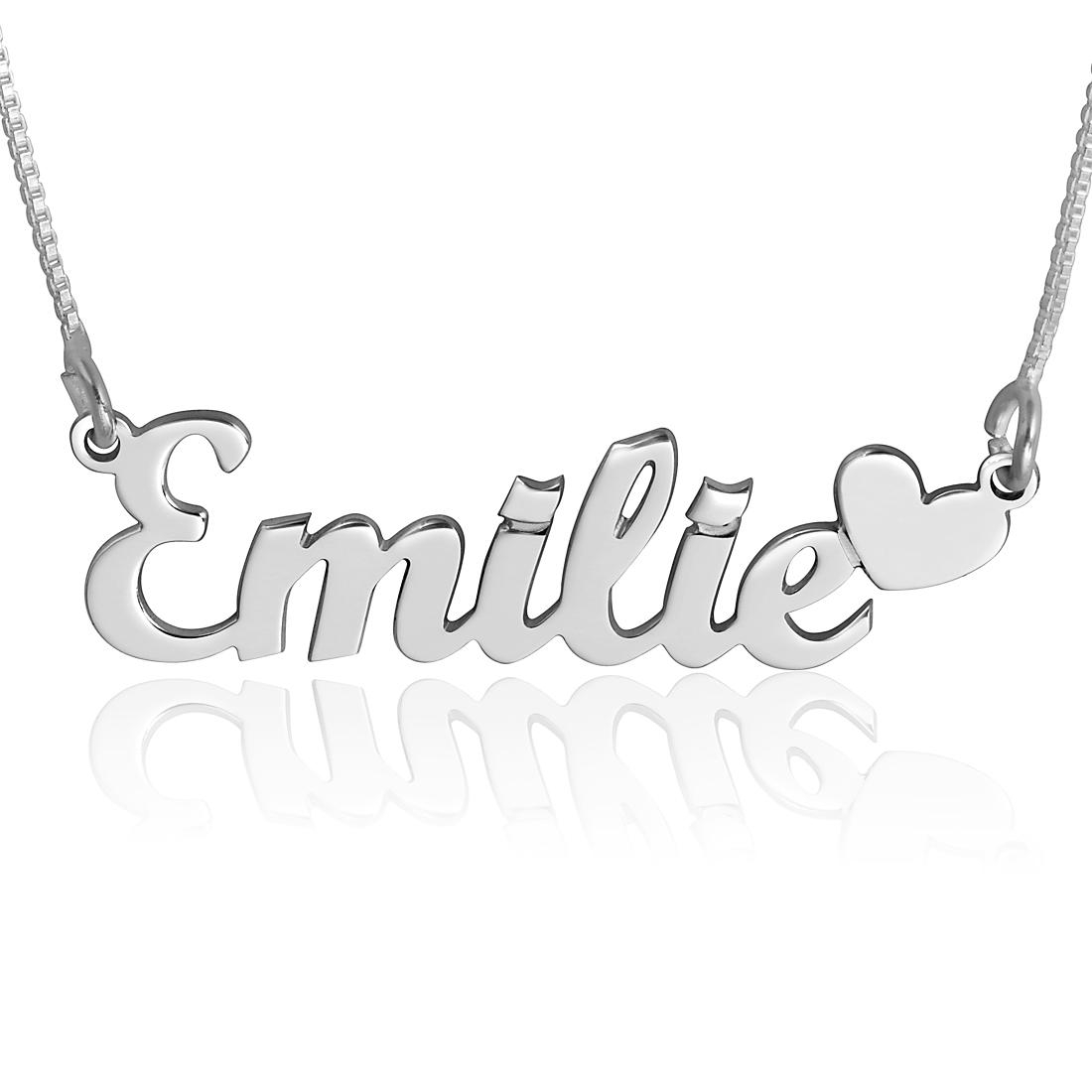 Romantic Script Heart Name Necklace, Sterling Silver - 1