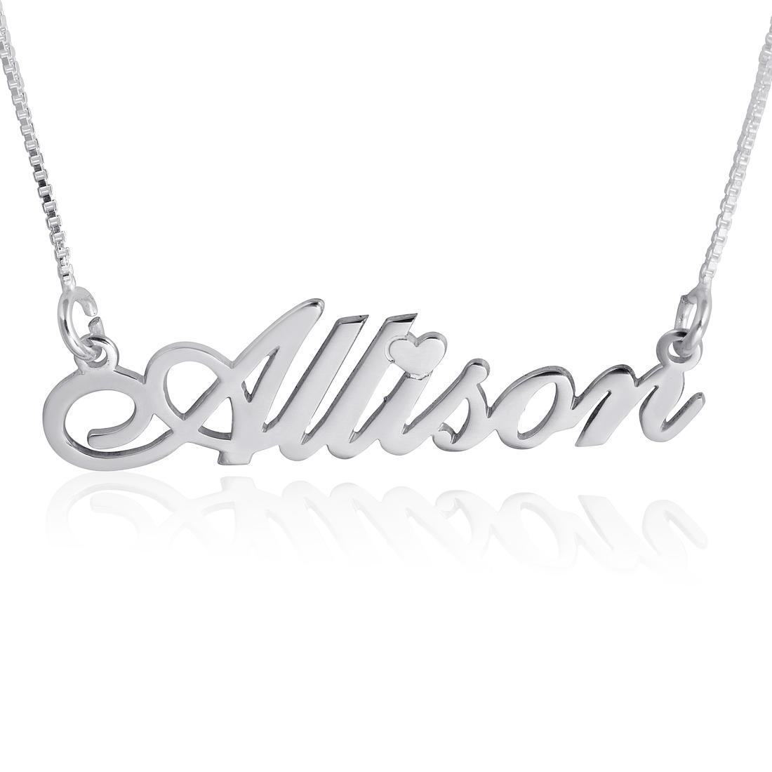 14K White Gold Heart Name Necklace, Dotted "i"  - 1