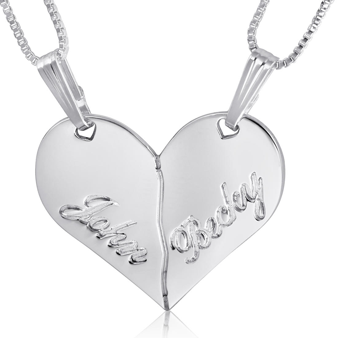 Broken Heart Name Necklace, Engraved (2) , Sterling Silver - 1