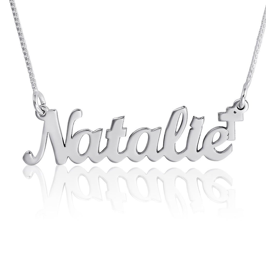 Cross Name Necklace, Joyful Script, Sterling Silver - 1