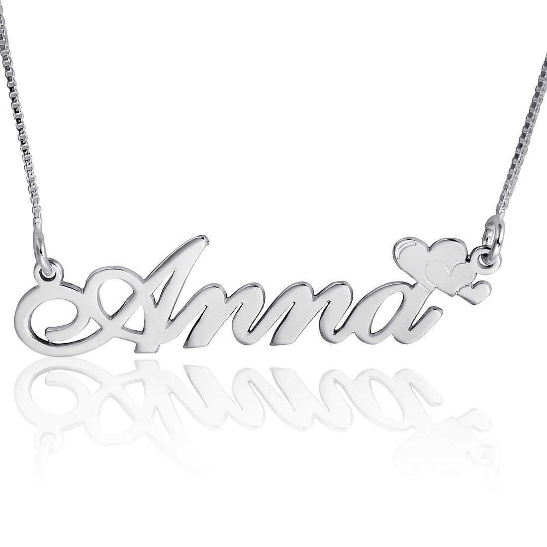 Name Necklace Happy Hearts Script, Sterling Silver - 1