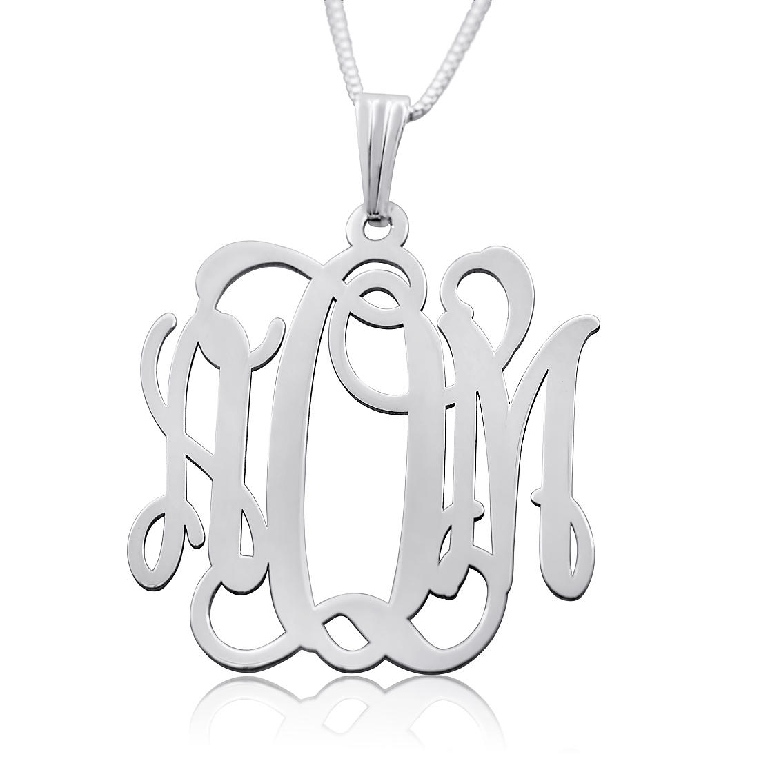 14k White Gold Lacy Monogram Necklace - 1