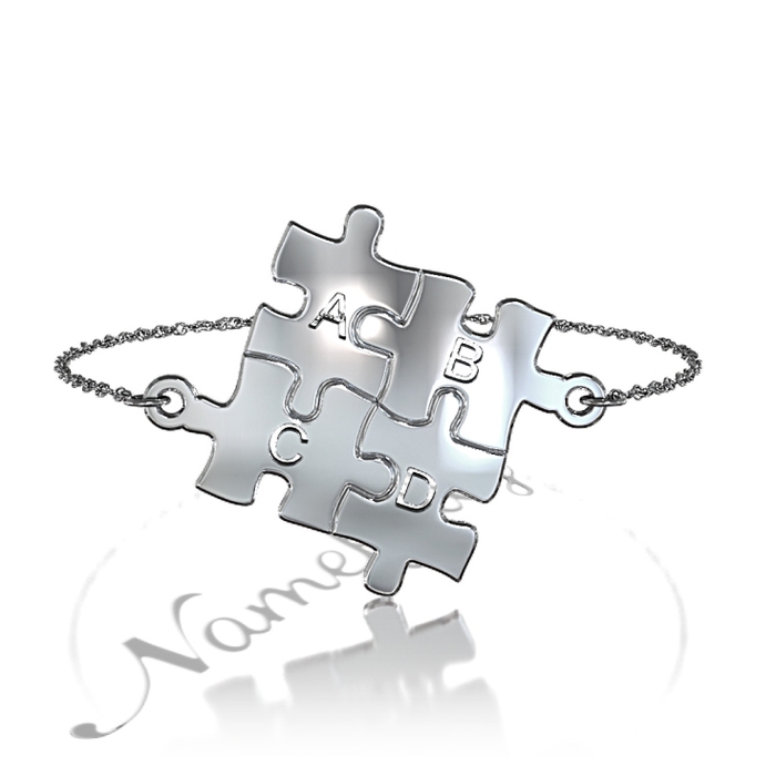 Initial Bracelet with Puzzle Pieces in 10k White Gold - 1