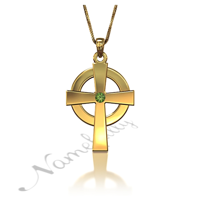 Gold Celtic Cross Necklace With White Crystals | Celtic Cross Online