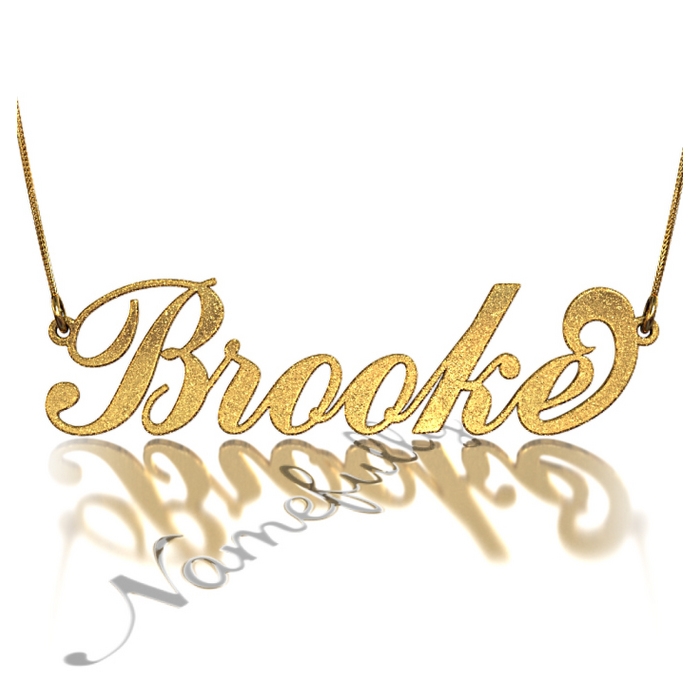 Sparkling Carrie Name Necklace in 10k Yellow Gold - "Brooke" - 1