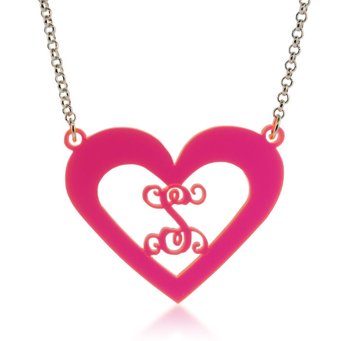 Acrylic Necklace with Initial in Heart Frame - 1