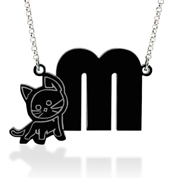 Initial Necklace with Kitten Design in Acrylic - 1