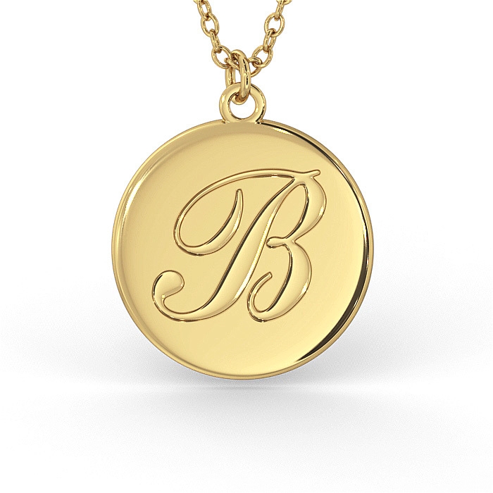 Initial Script Disc Pendant in 18K Yellow Gold Plated - 1