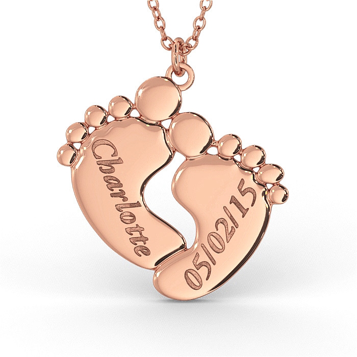 Baby Feet Name Necklace in 18K Solid Rose Gold - 1