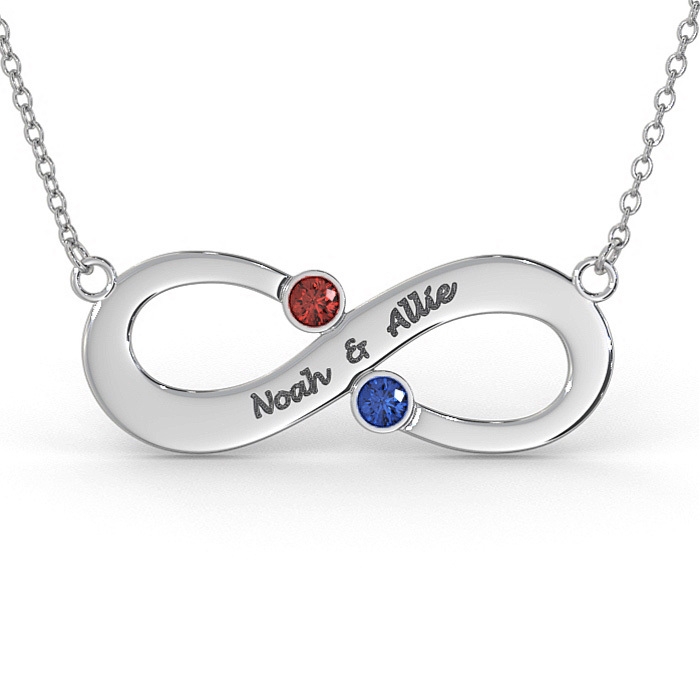 Couple's Infinity Name Necklace with Birthstones in 18K Yellow Gold Plated  | Namefactory