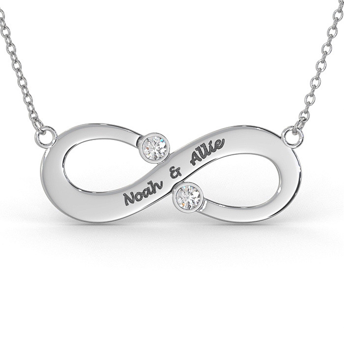 Couple's Infinity Name Necklace with Diamonds in 10K White Gold  - 1