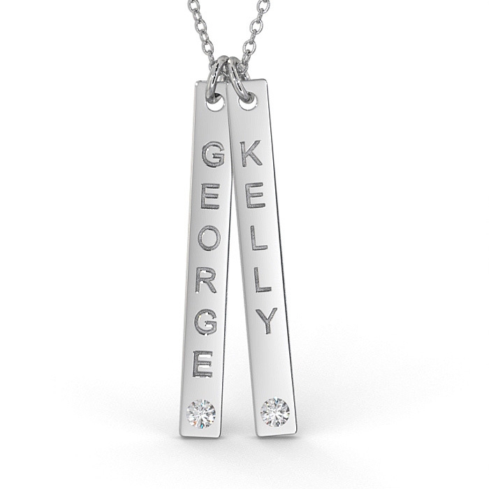 Vertical Bar Necklace with Diamonds in Sterling Silver - 1