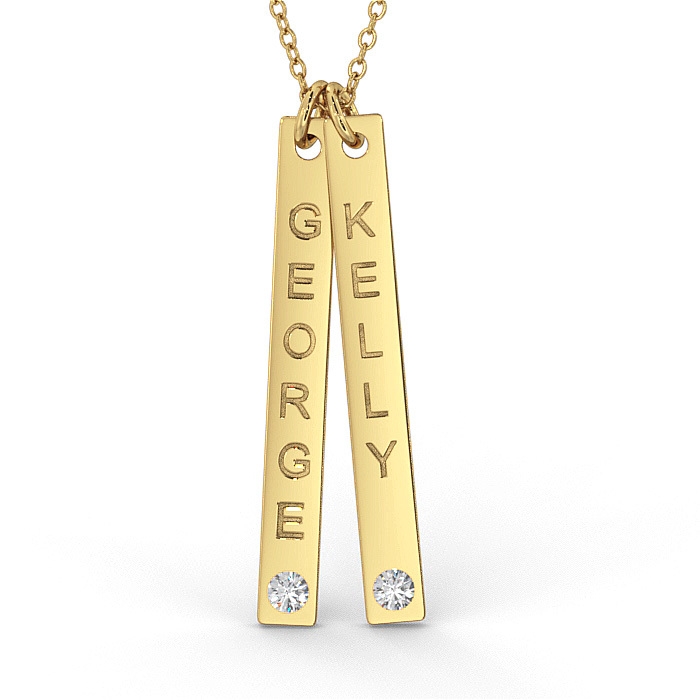Vertical Bar Necklace with Diamonds in 18K Yellow Gold Plated - 1
