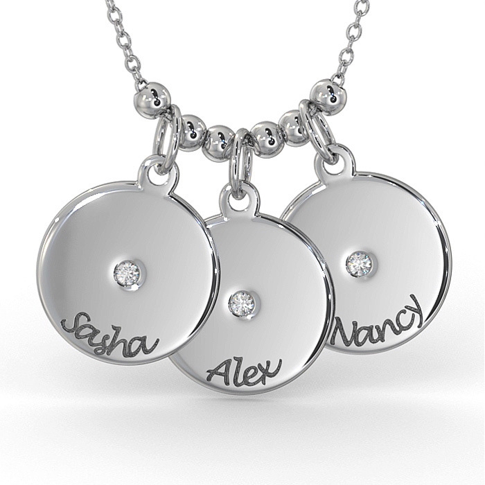 Mother's Disc Necklace with Diamond in Sterling Silver - 1