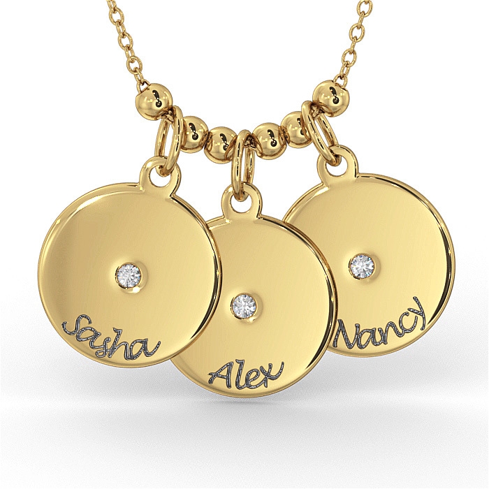Mother's Disc Necklace with Diamond in 18K Yellow Gold Plated - 1