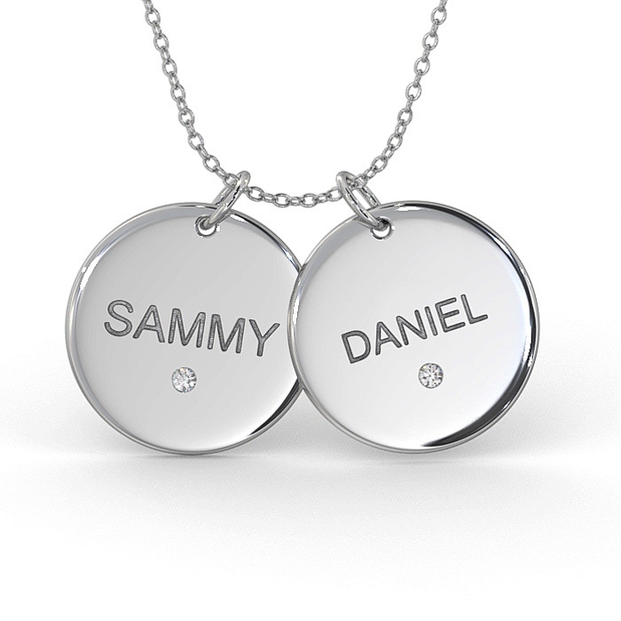 Disc Necklace for Couples with Diamonds in Sterling Silver - 1