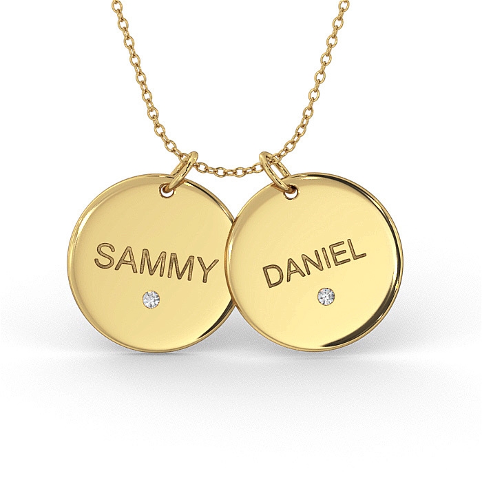 Disc Necklace for Couples with Diamonds in 14K Yellow Gold  - 1