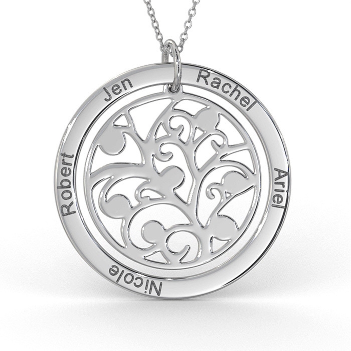 Family Tree Necklace in 10K White Gold  - 1