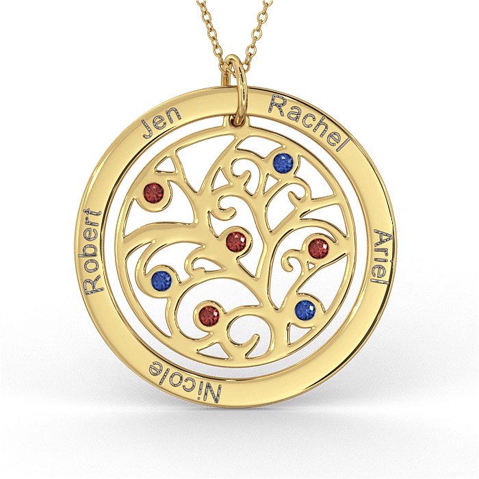 Family Tree Necklace with Birthstone in 14K Yellow Gold  - 1