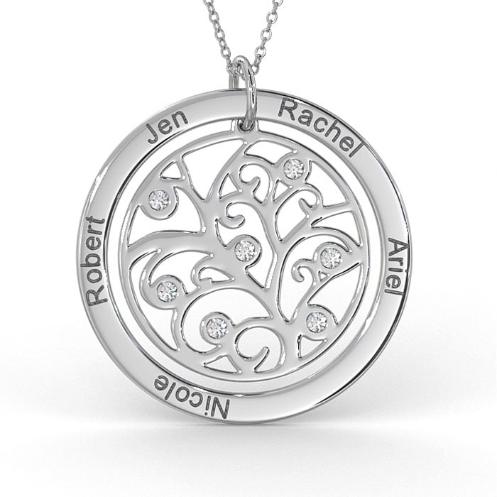 Family Tree Necklace with Diamonds in 14K White Gold  - 1