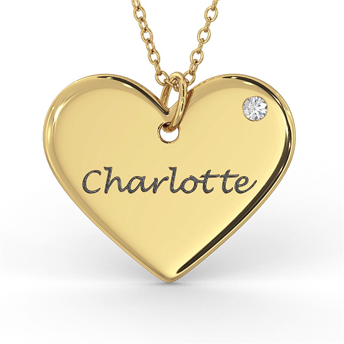 Heart Necklace with Diamond in 18K Yellow Gold Plated - 1
