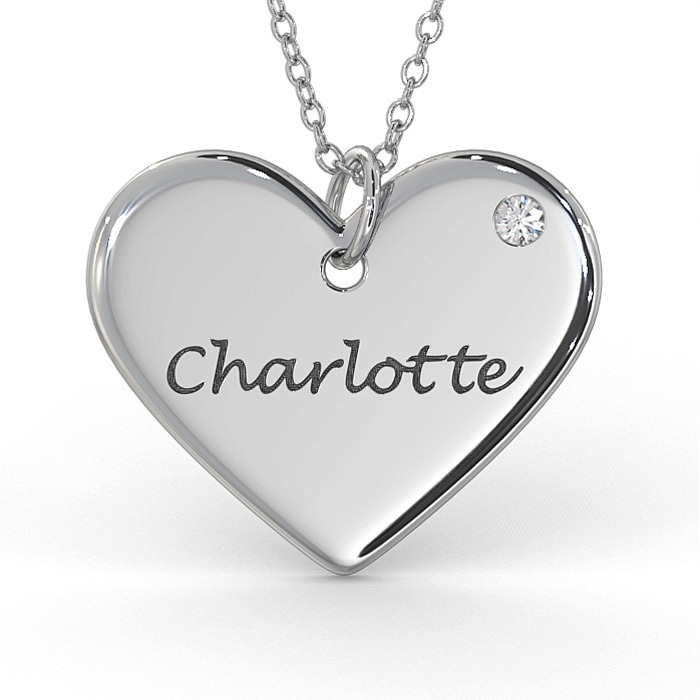 Heart Necklace with Diamond in 10K White Gold  - 1