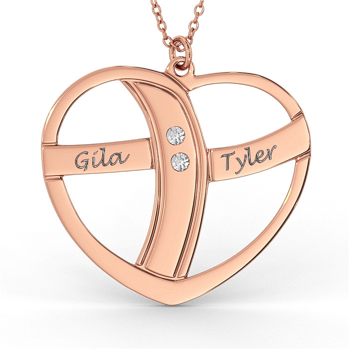 Mom Heart Necklace with Diamond in Rose Gold Plated - 1