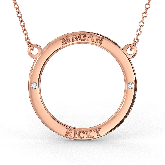 14K Rose Gold Couples Circle Necklace with Diamond - 1