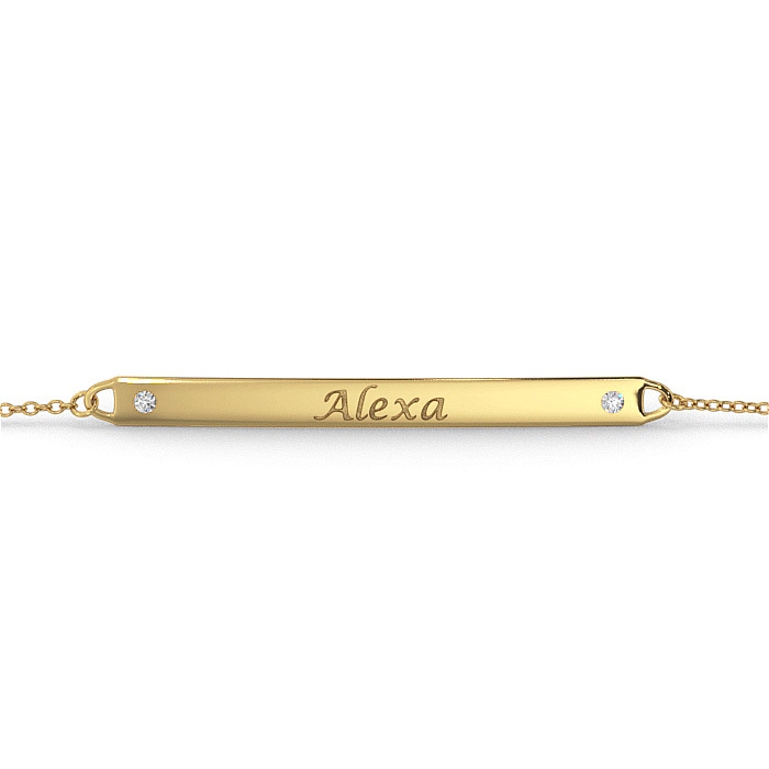 Women's ID Bracelet with Diamond in 14k Yellow Gold - 1