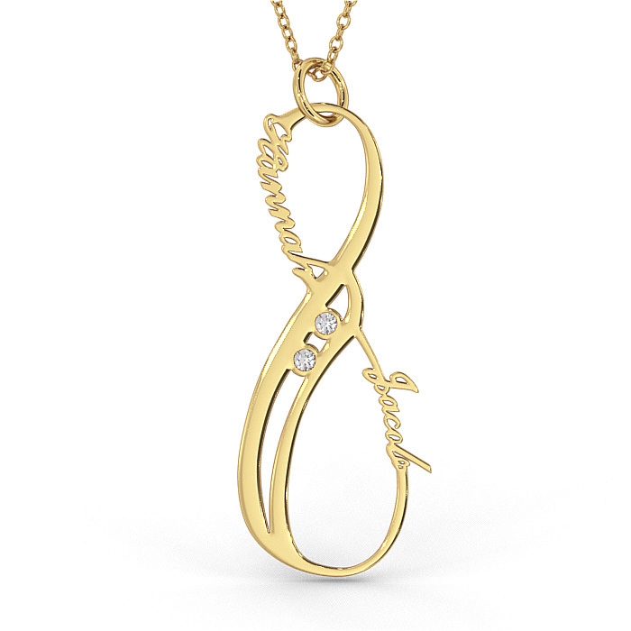 Gold Plated Vertical Infinity Necklace with Diamond  - 1