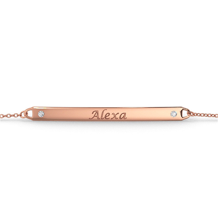 Rose Gold Plated Women's ID Bracelet with Diamond - 1