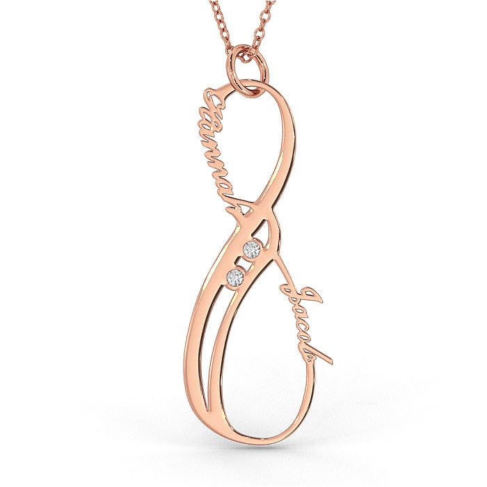 Rose Gold Plated Vertical Infinity Necklace with Diamond  - 1