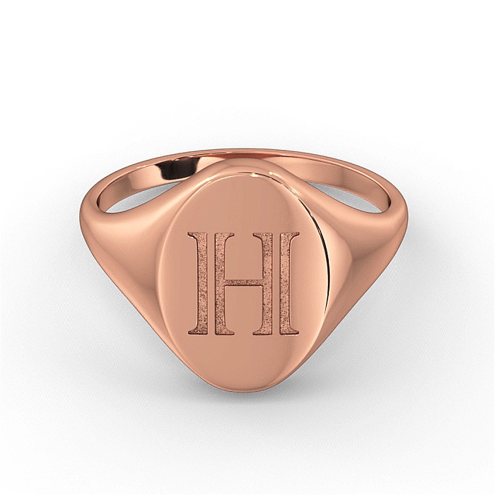 Signet Ring with Initials in 14K Rose Gold   - 1