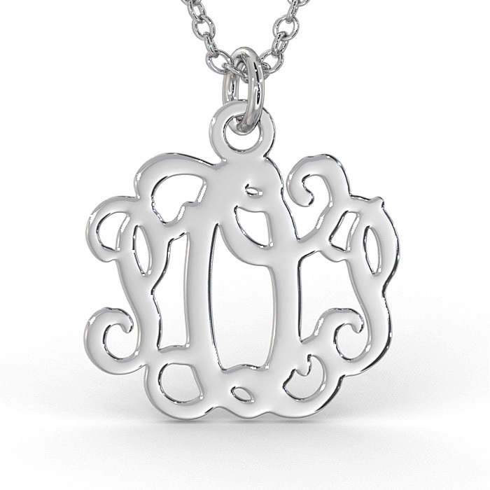 Small Monogram Necklace in 14K White Gold  - 1