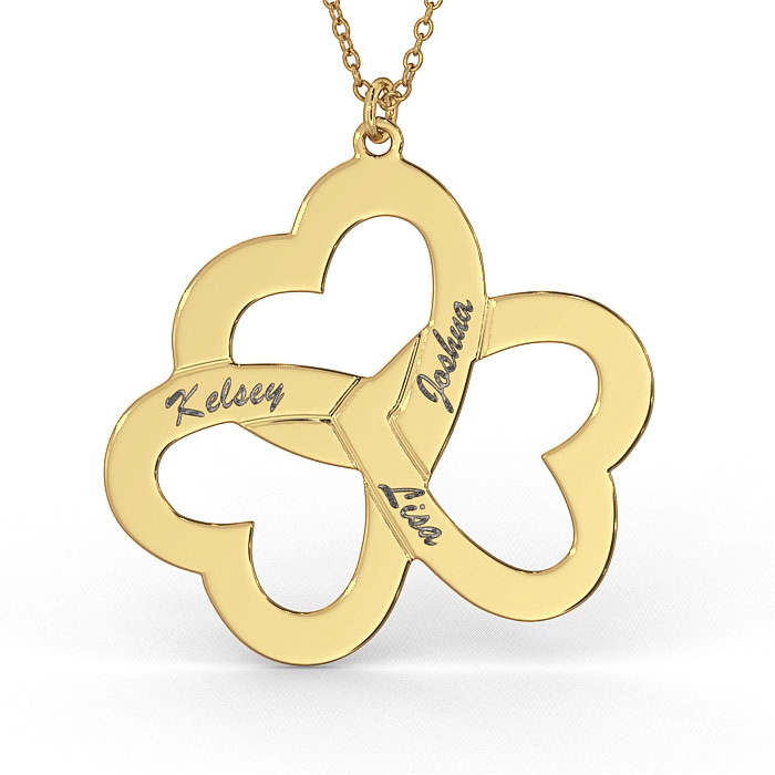 Triple Heart Necklace in 14K Yellow Gold - 1