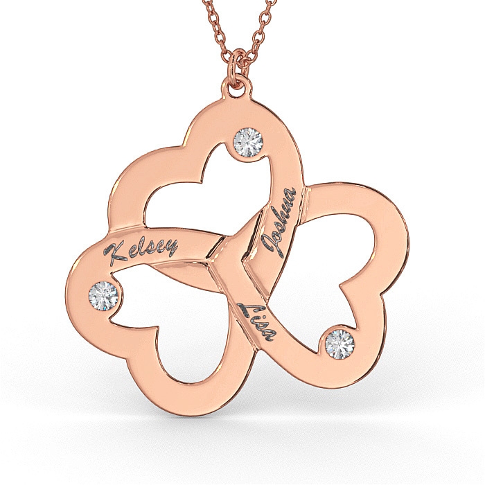 Triple Heart Necklace with Diamonds in Rose Gold Plated - 1