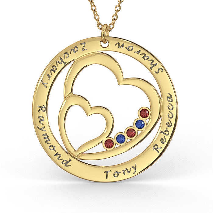 Heart in Heart Birthstone Necklace in 14K Yellow Gold - 1