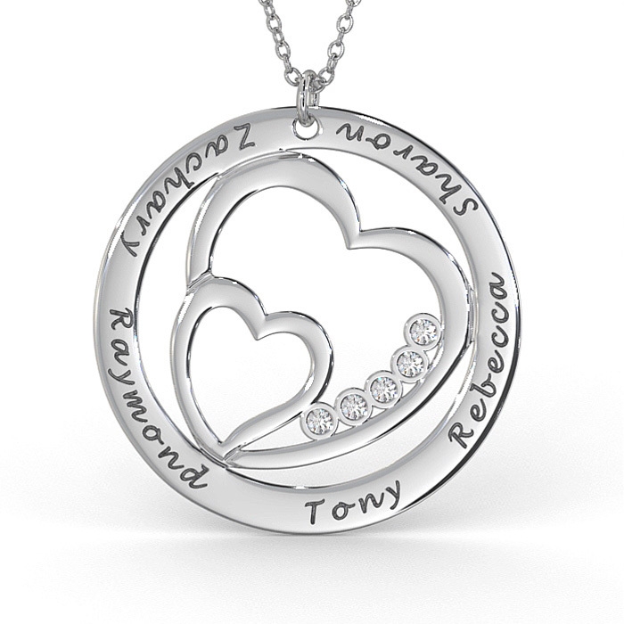 Heart in Heart Diamond Necklace in Sterling Silver - 1