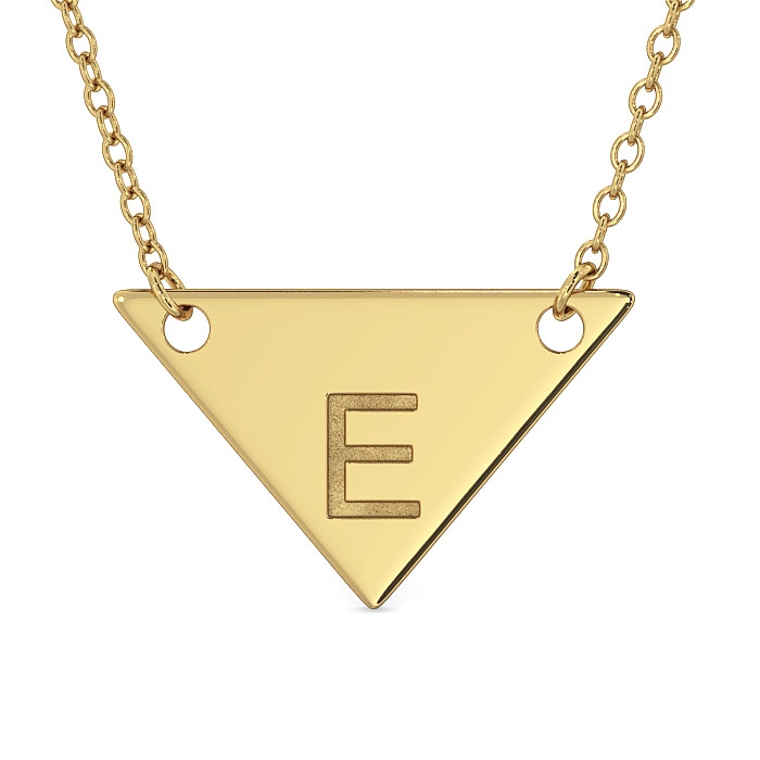 Triangular Pendant Necklace with Initials in Yellow 10k Gold - 1