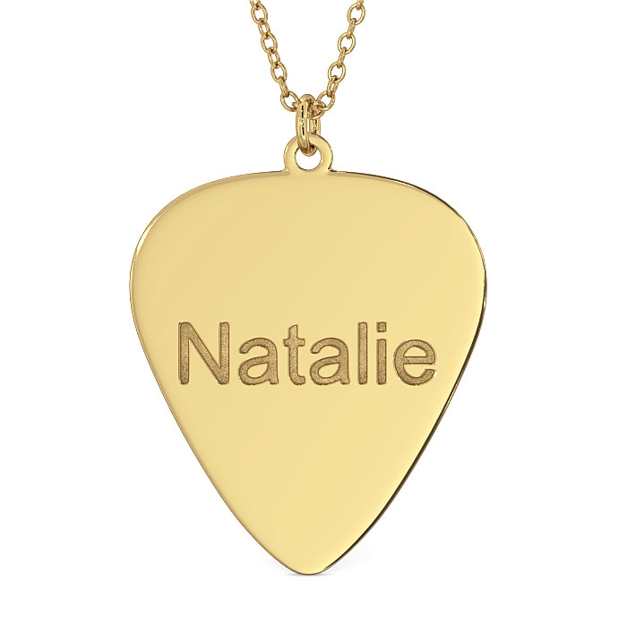 Guitar Pick Necklace with Name in 10k Yellow Gold - 1