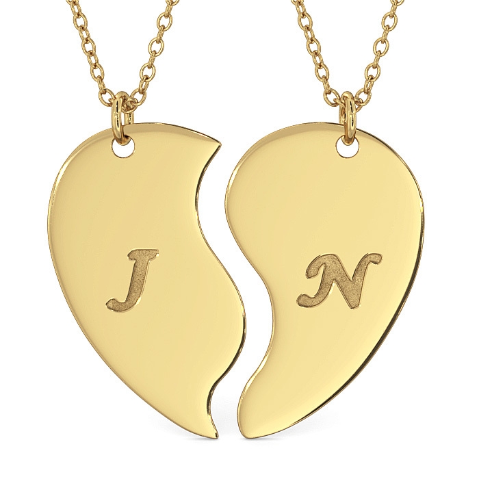 Heart Breakable Shaped Necklace with Initials in 18k Solid Yellow Gold - 1