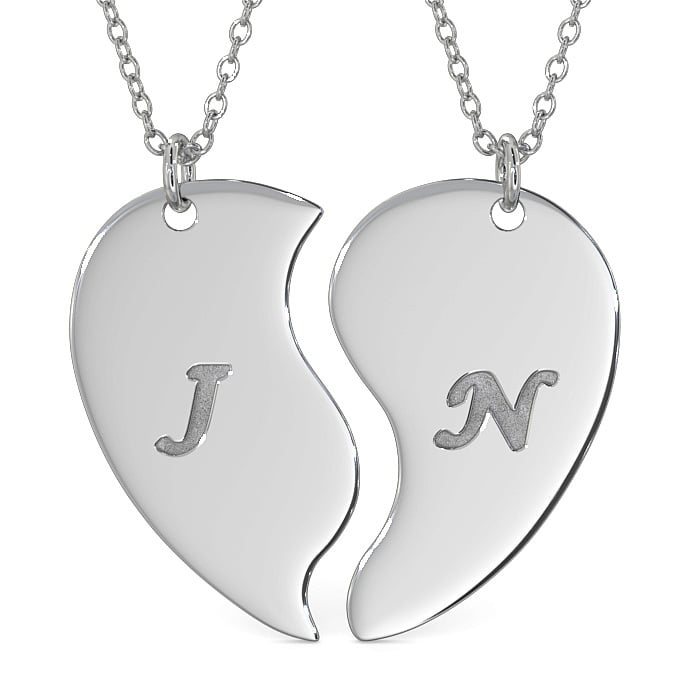 Heart Breakable Shaped Necklace with Initials in 18k Solid White Gold - 1