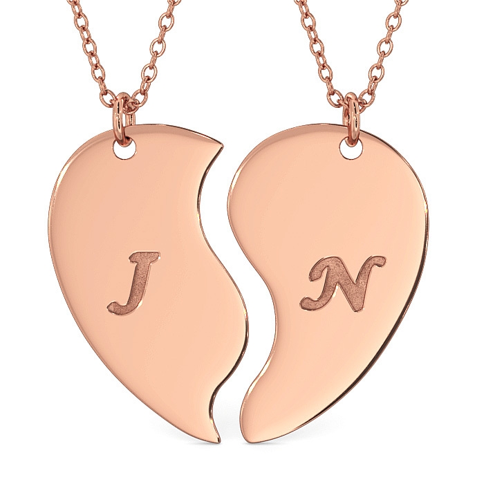 Heart Breakable Shaped Necklace with Initials in 18k Solid Rose Gold - 1