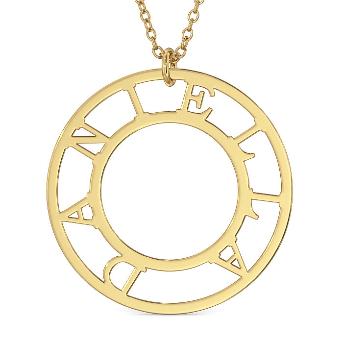 Round Pendant Necklace with Initials In 14k Yellow Gold - 1