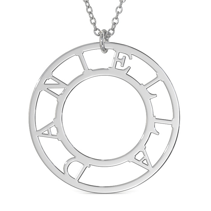 Round Pendant Necklace with Initials In 14k White Gold - 1