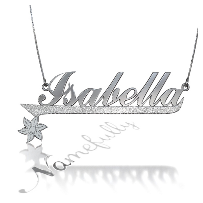 Customized Name Necklace with Sparkling Flower in Sterling Silver - "Isabella" - 1