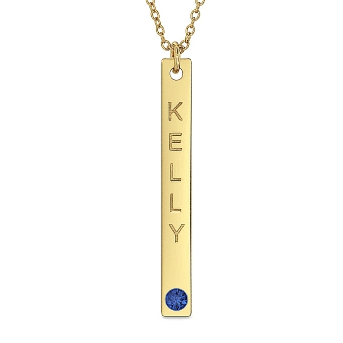 Vertical Bar Necklace with Birthstone in 10k Yellow Gold - 1