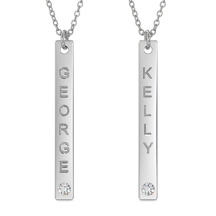 Vertical Bar Necklace with Birthstone in 10k White Gold - 1