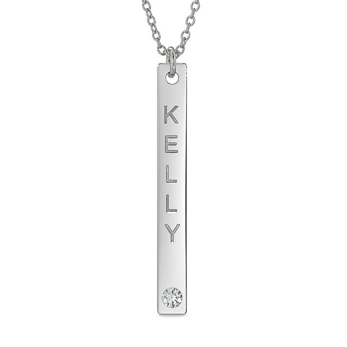 Vertical Bar Necklace with Diamond in Sterling Silver - 1