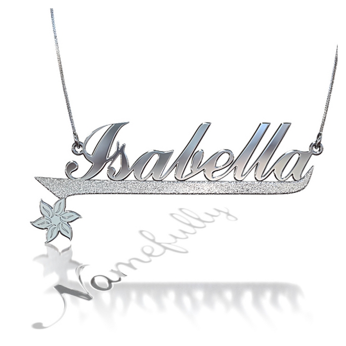 Customized Name Necklace with Sparkling Flower in 10k White Gold - "Isabella" - 1
